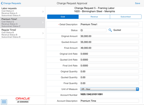 Скриншот из Change Request Approval Tablet for JDE E1