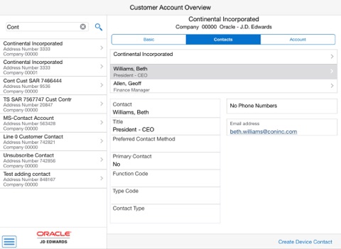 Customer Account Overview Tablet for JDE E1 screenshot 2
