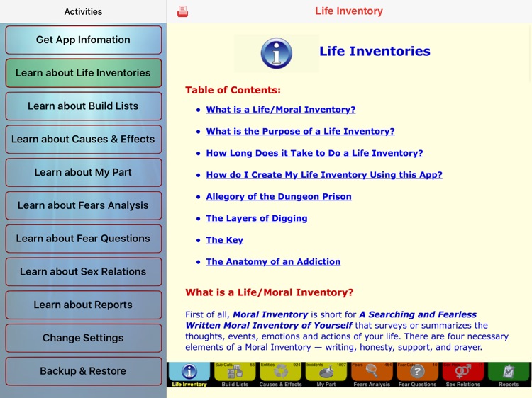 Life Inventory for iPad - 12 Step Moral Inventory