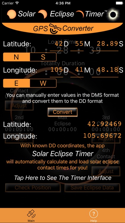 Solar Eclipse Timer GPS Converter