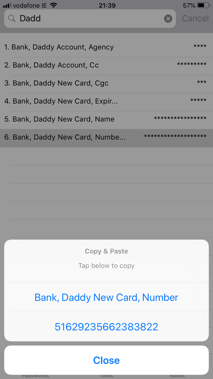 Passwords Select  Paste