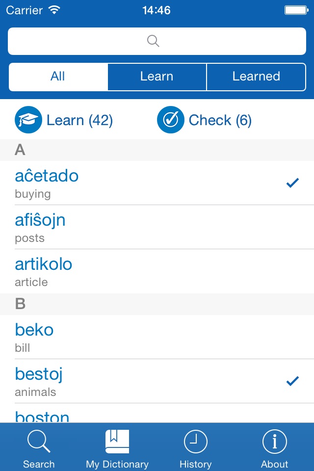 Esperanto−English dictionary screenshot 3