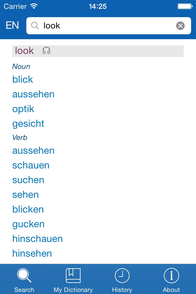 German−English dictionary screenshot 2