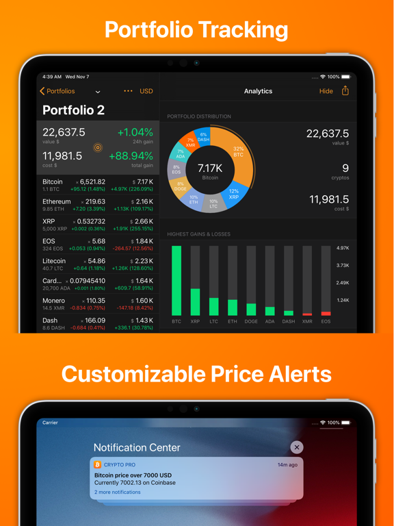 Crypto Pro - Portfolio-Tracker iPad app afbeelding 4