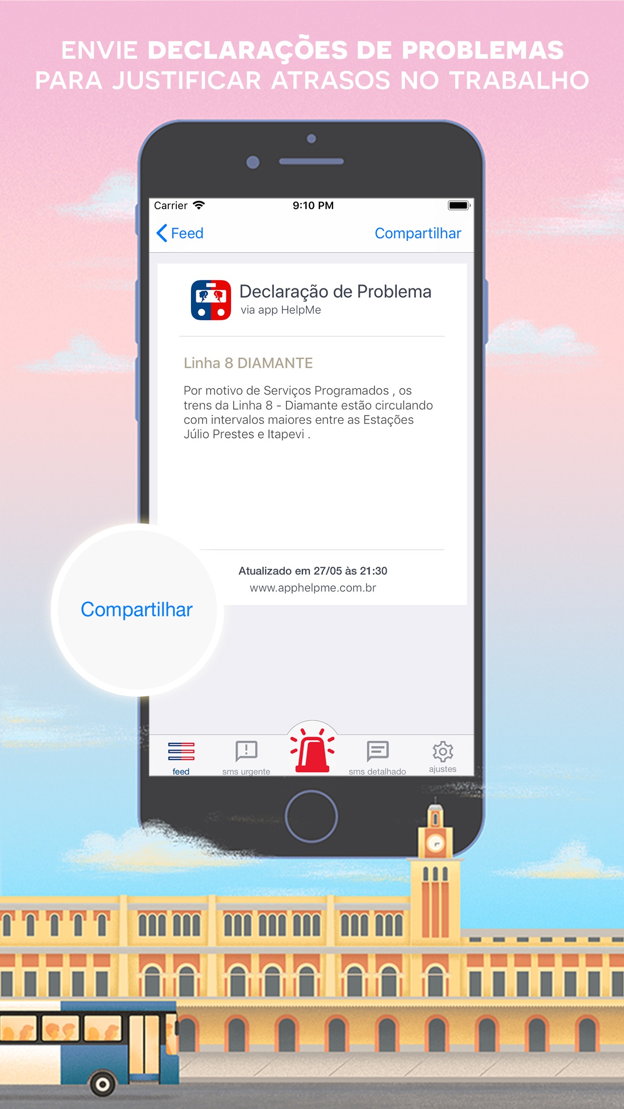 Screenshot do app HelpMe - Denúncia Metrô e CPTM