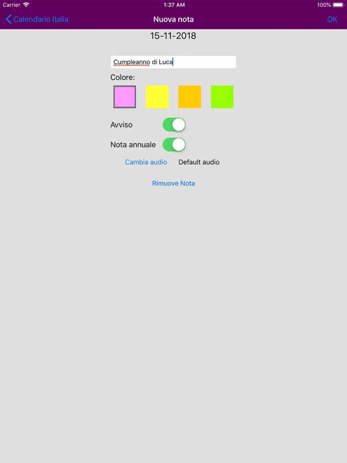 Calendario Italia 2019