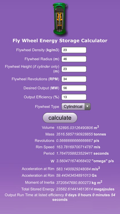 FlyWheel Energy Storage Calc