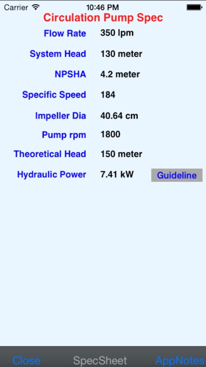 Centrifugal Pump Spec