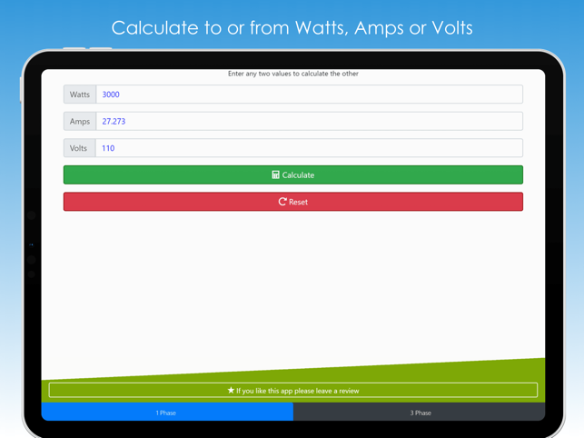 ‎Watts Amps Volts  Calculator Screenshot