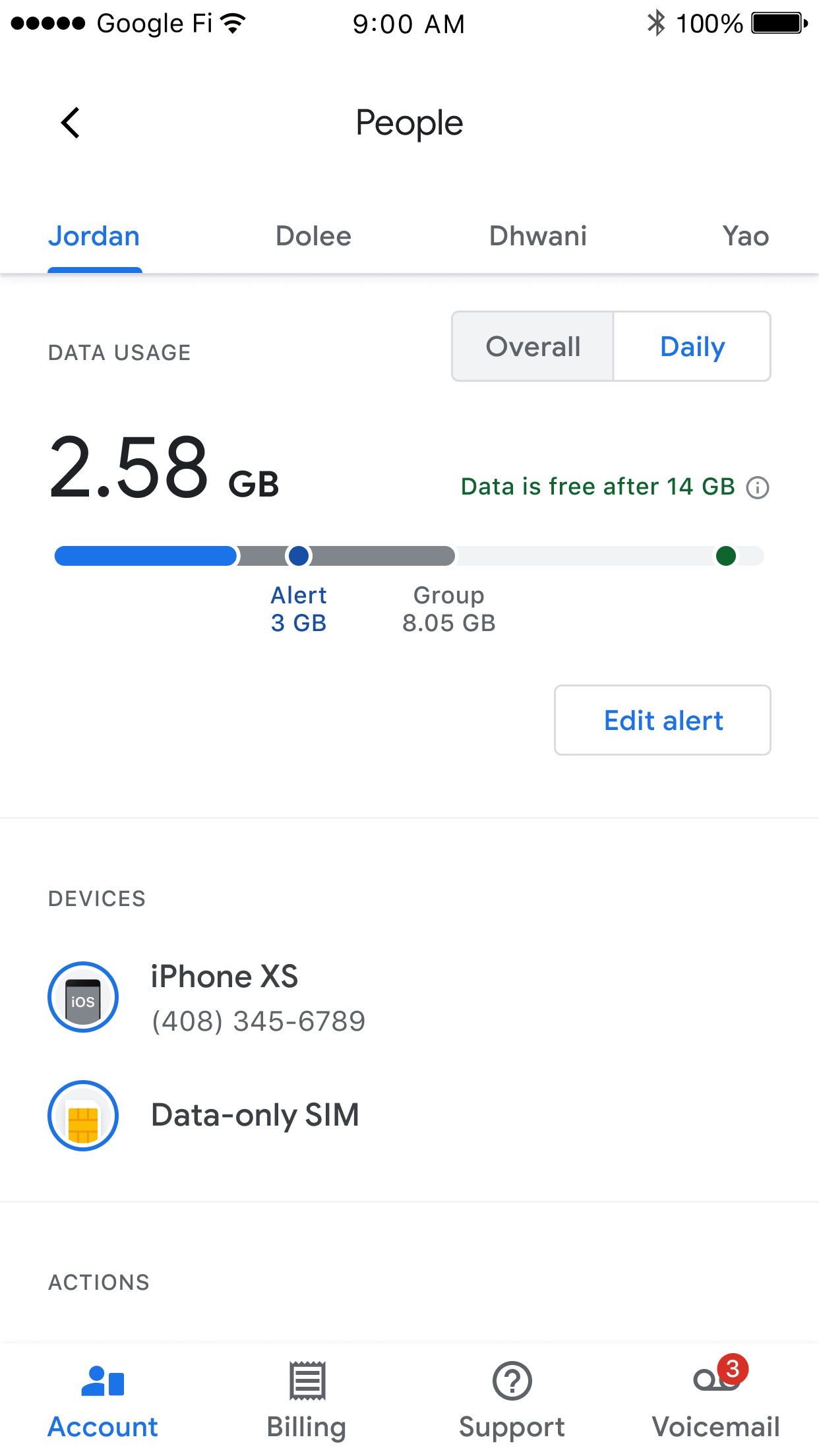 Screenshot do app Google Fi