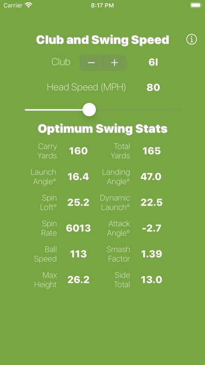 Optimum Golf Swing Statistics