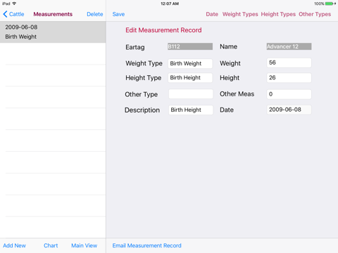 Cattle Measurements Database screenshot 3