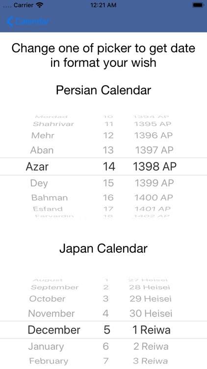 Persian and Japan calendar