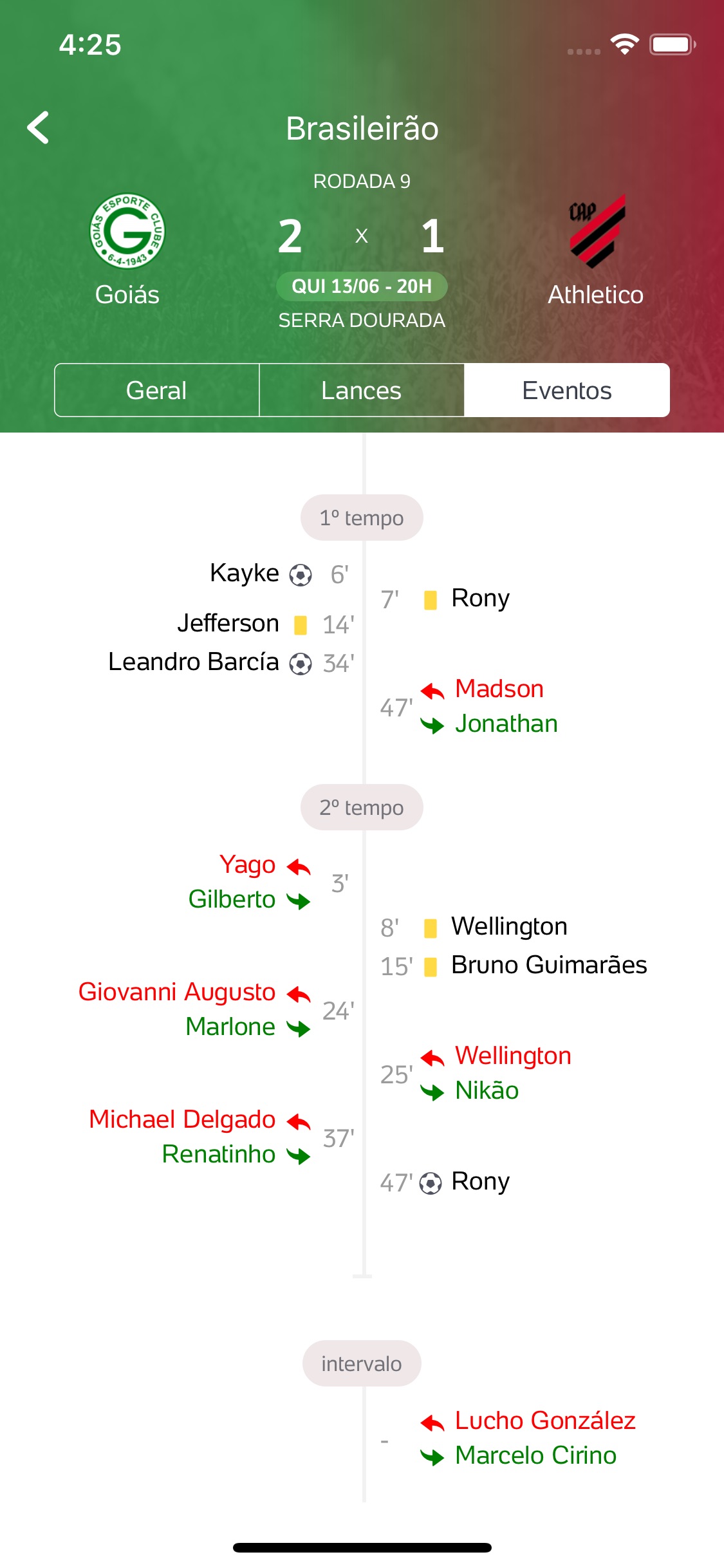 Screenshot do app Placar UOL - Futebol