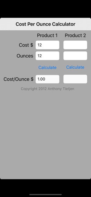 Cost Per Ounce Calculator