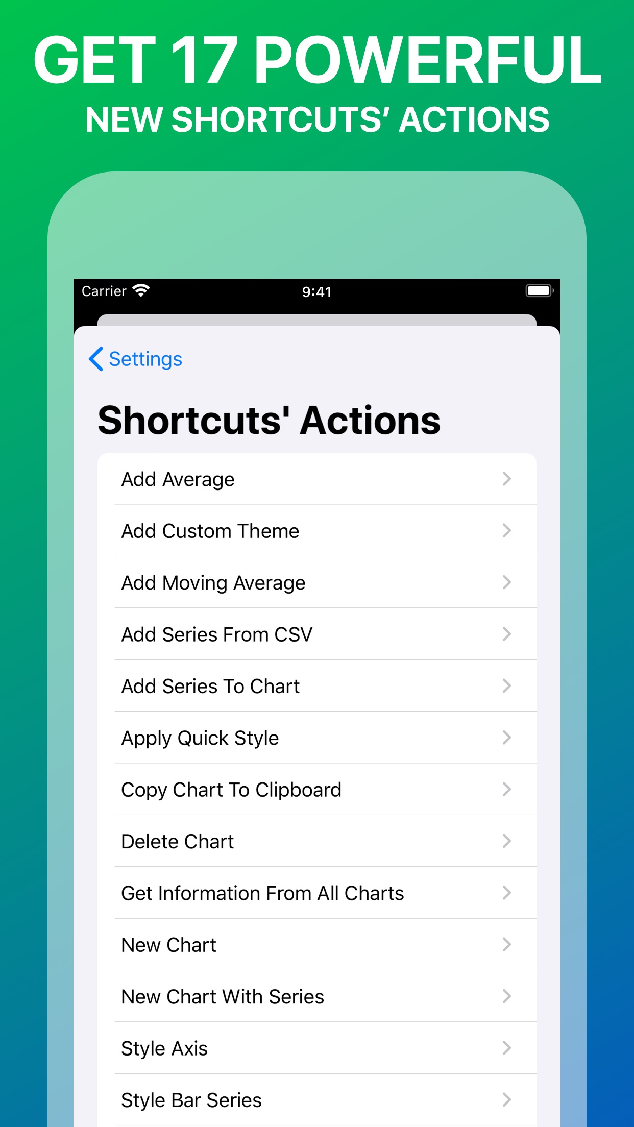 Screenshot do app Charty for Shortcuts