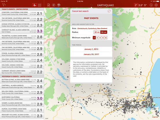 Earthquake - alerts and map screenshot