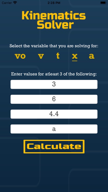 Kinematics Solving Calculator