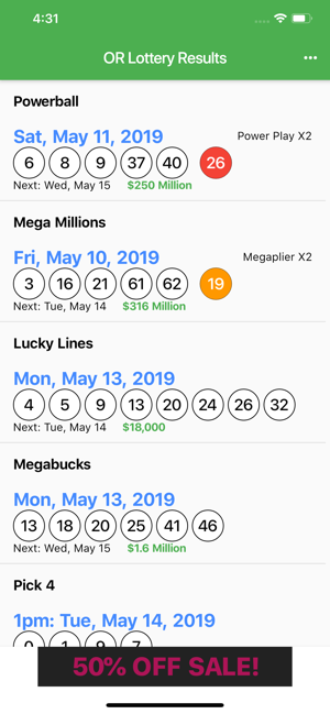 Oregon Megabucks Frequency Chart