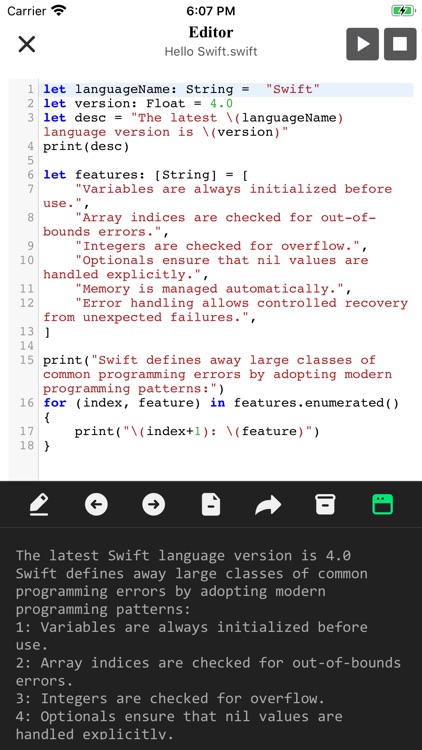 Code Editor - Learn to Swift
