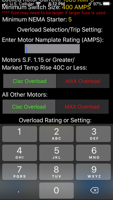 Motor Wire Sizing Screenshot on iOS
