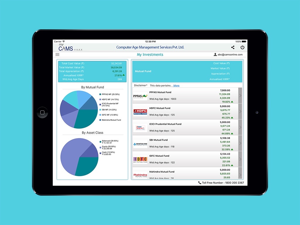 myCAMS MutualFund App for iPad screenshot 2