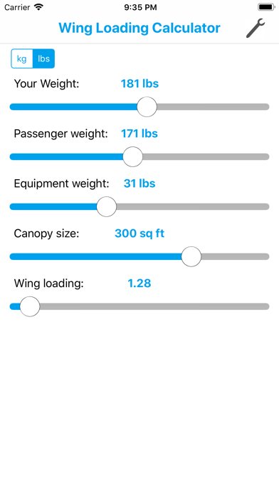 Fancy Wingloading Calculator screenshot 3