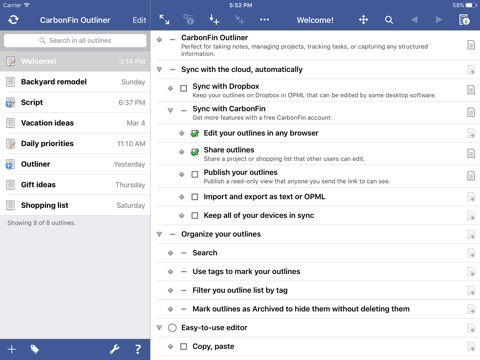 Outliner for iPad - náhled