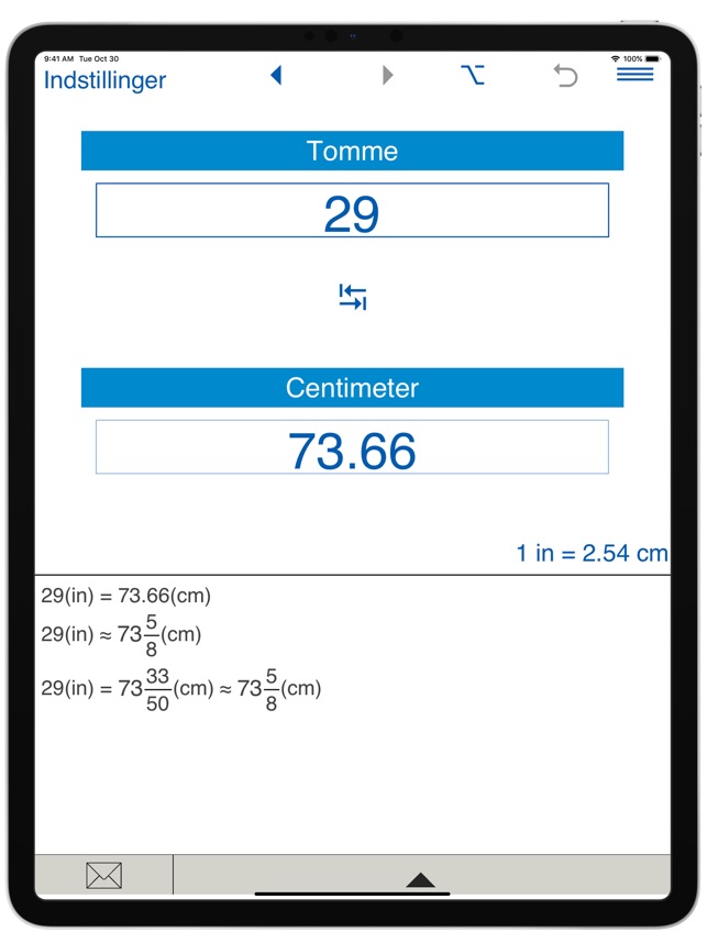 Løft dig op lette bund Tommer / Centimeter omregner i App Store