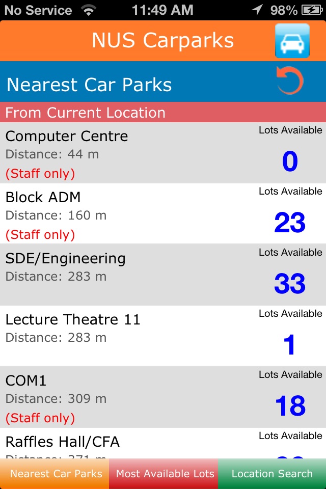 NUS Carparks screenshot 2