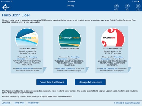 Celgene REMS screenshot 2