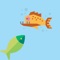 A small fish is swimming among the piranhas, you need to avoid a collision with scary fish
