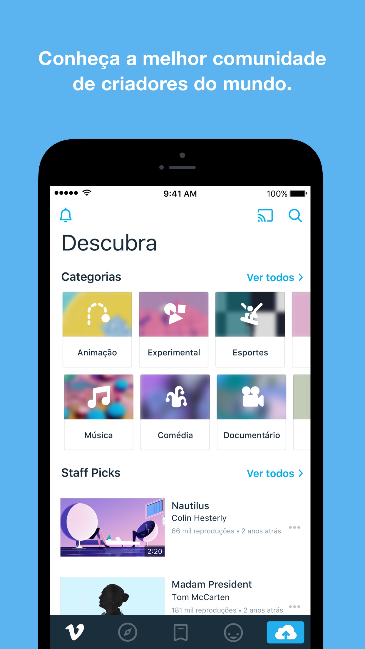 Screenshot do app Vimeo