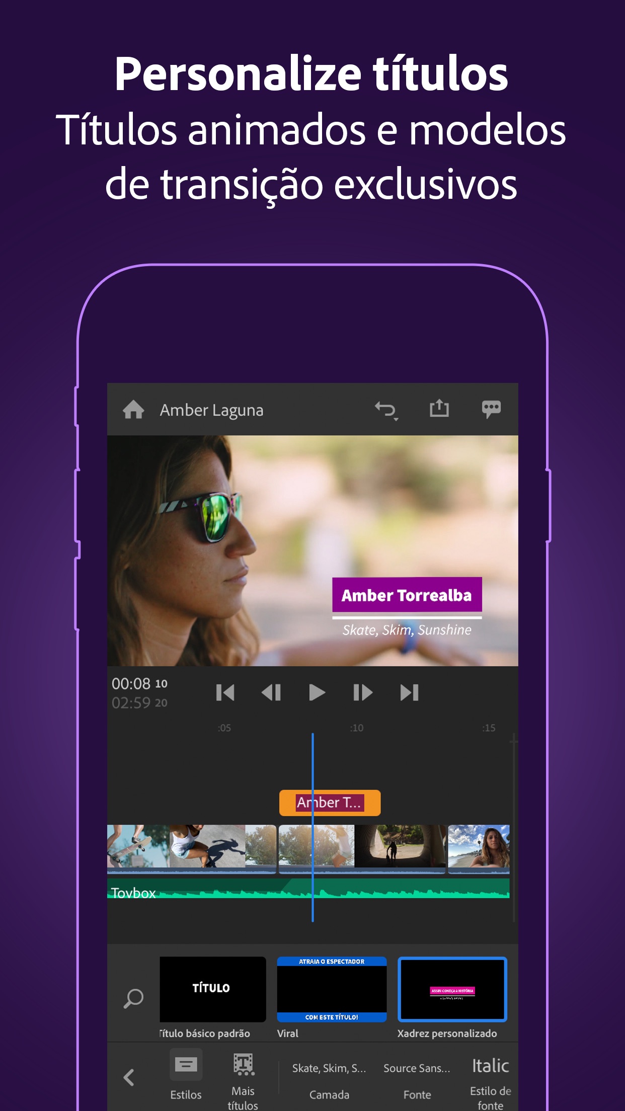 Screenshot do app Adobe Premiere Rush para Vídeo