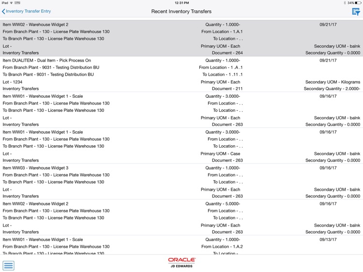 Inventory Transfer Tablet JDE
