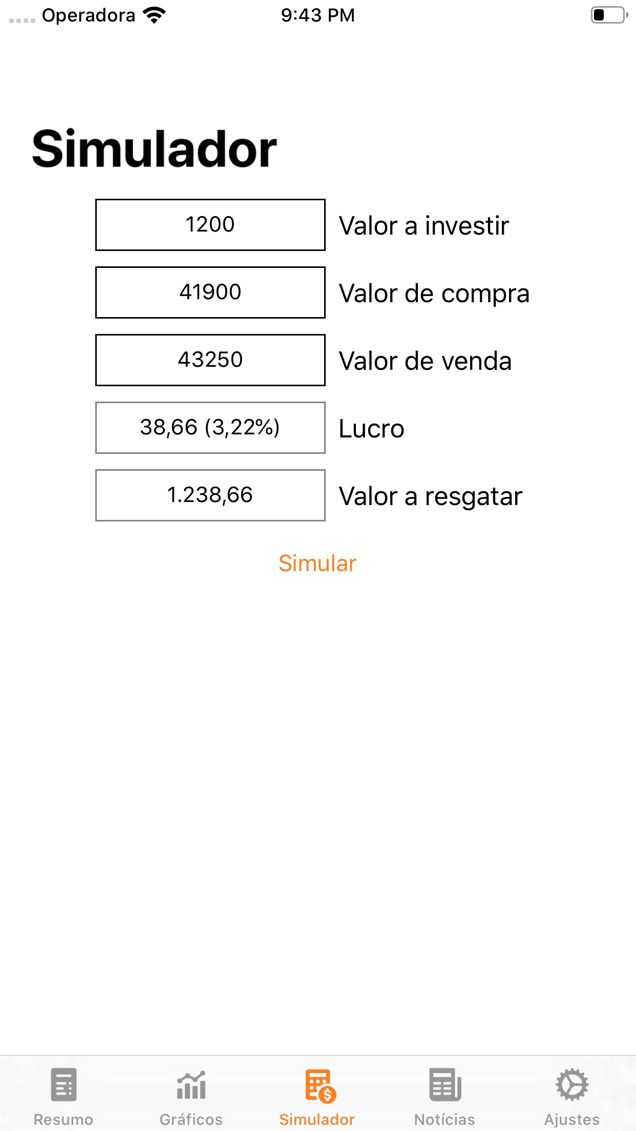 Screenshot do app Bitcoin Sentinel