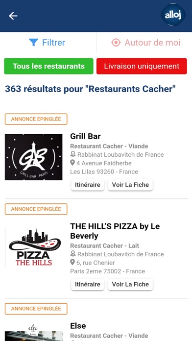 ALLOJ Restaurant voyage cacher screenshot 2