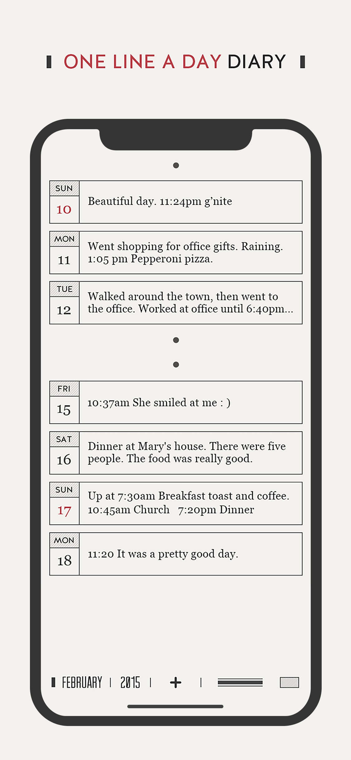 Screenshot do app DayGram - One line a day diary