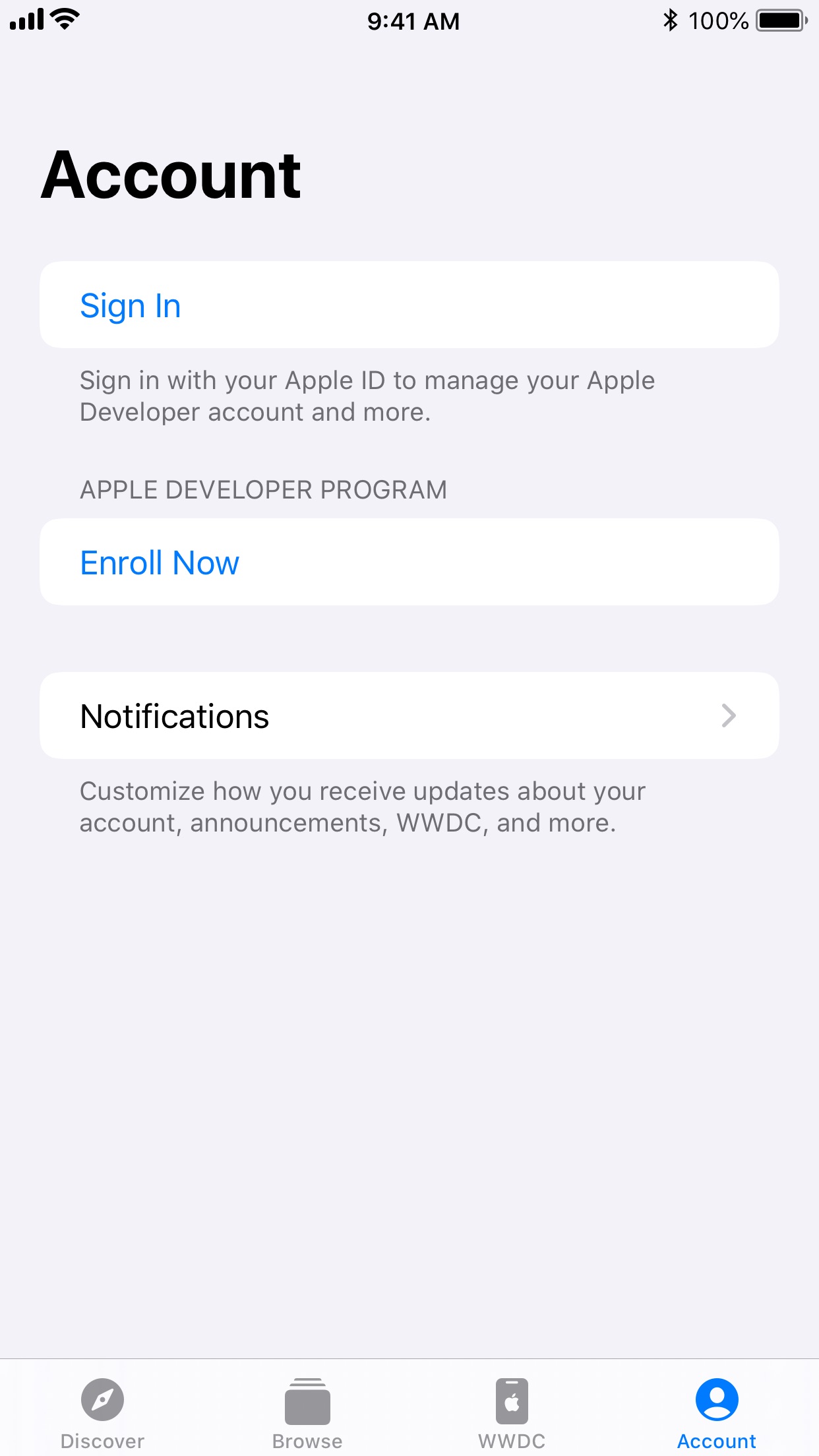 Screenshot do app Apple Developer