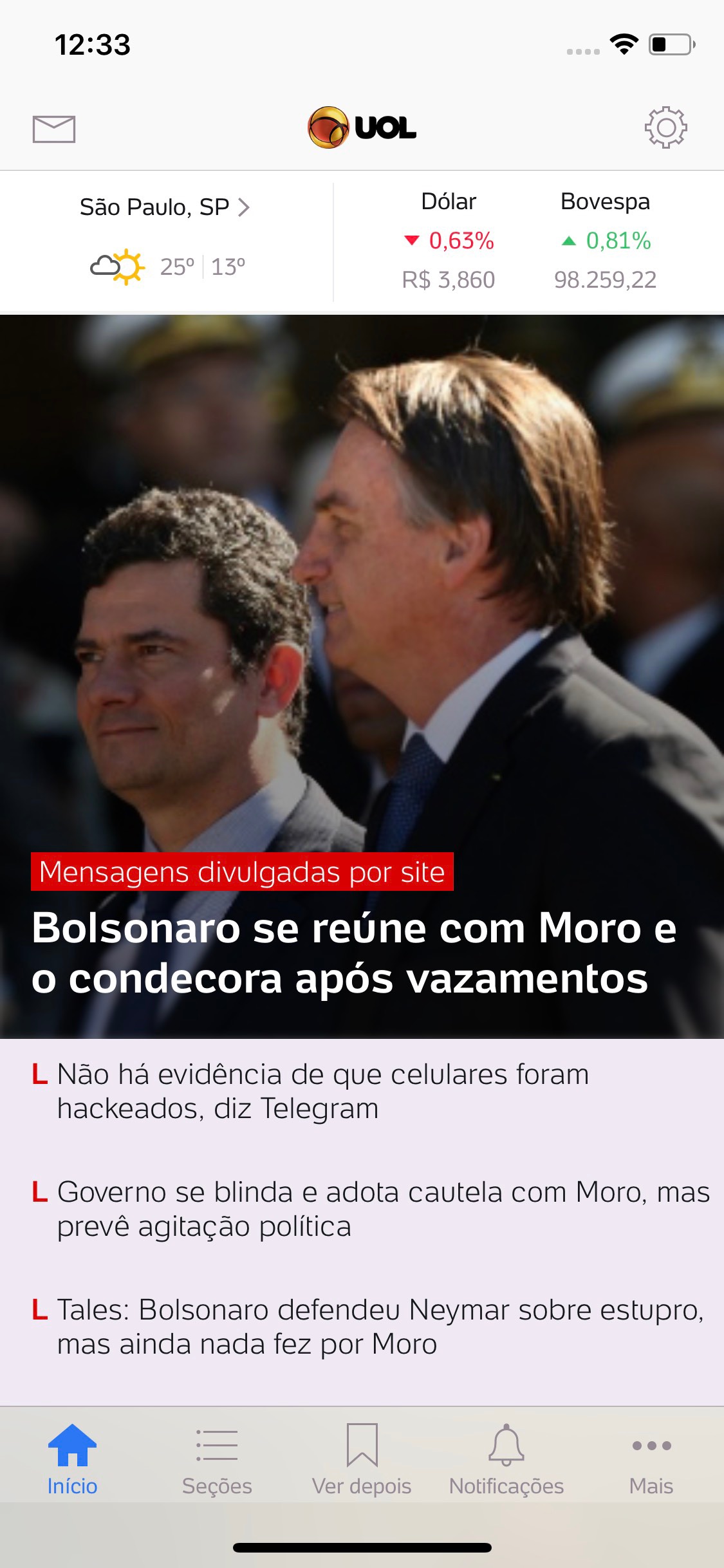 Screenshot do app UOL - Notícias em Tempo Real