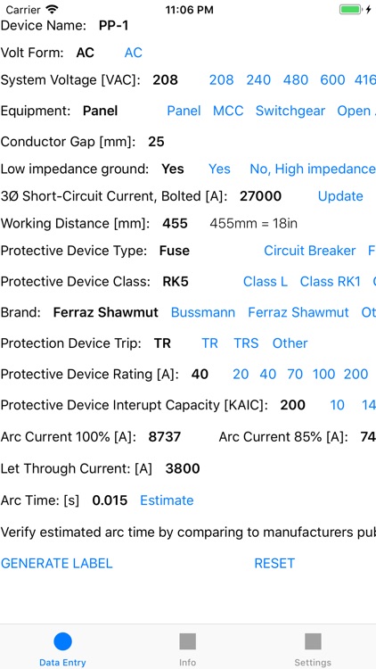 Arc Flash Label Calculator