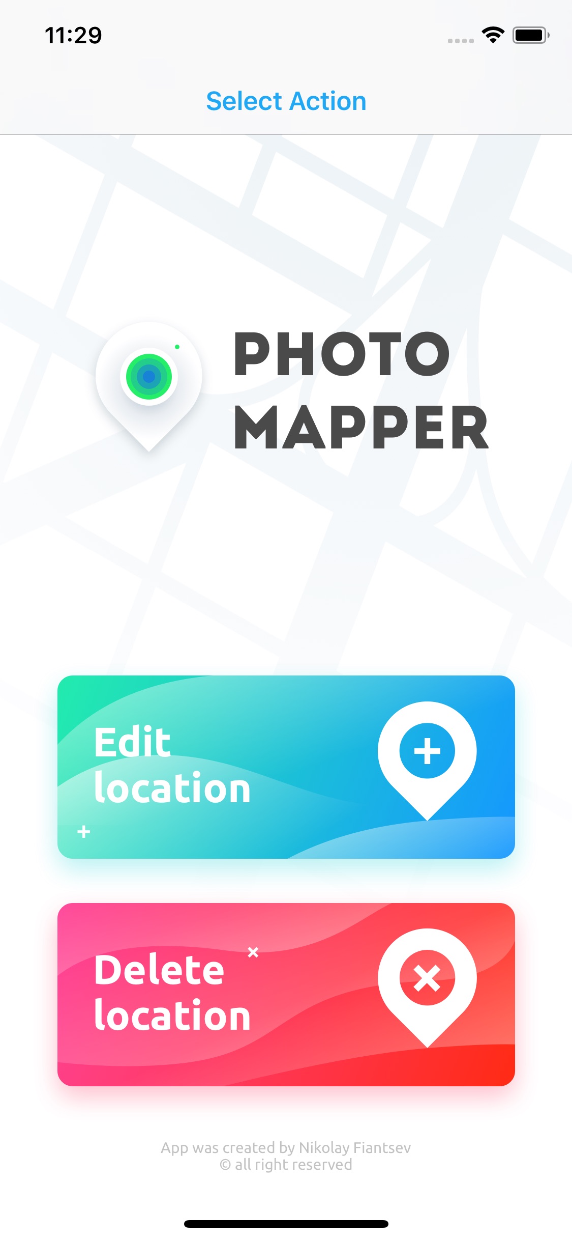 Screenshot do app PhotoMapper: Editor GPS EXIF