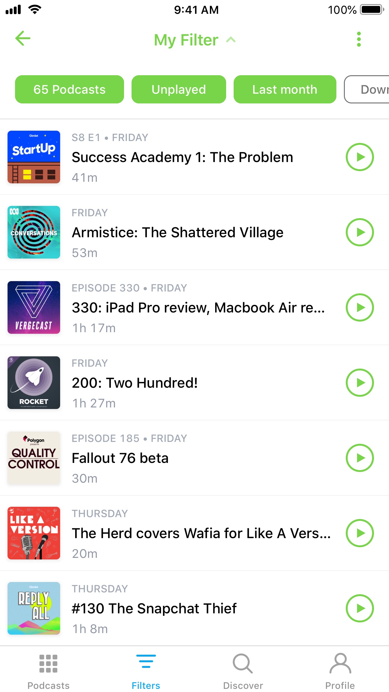Screenshot do app Pocket Casts