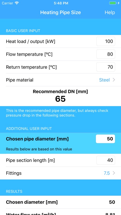 Heating Pipe Size screenshot-0