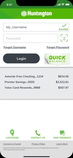 Huntington Mobile app screenshot