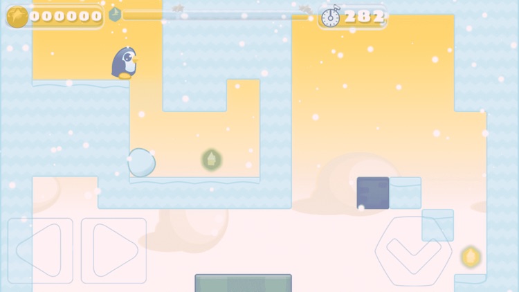 Penguin pushes snowballs