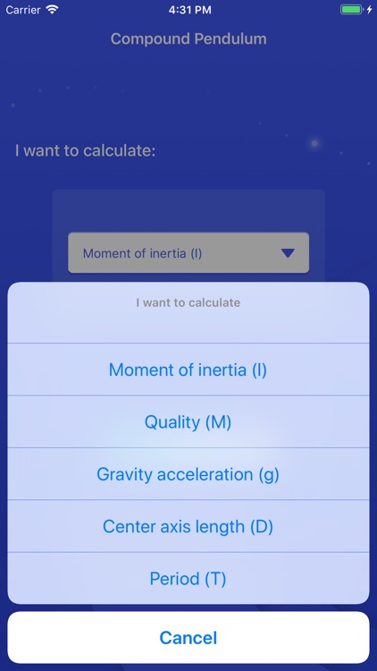 Compound Pendulum - Calculator