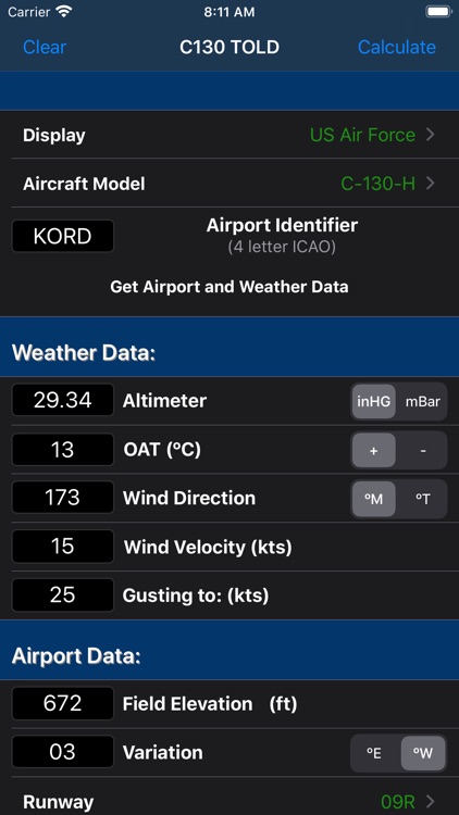 C130 TOLD Calculator: T56-A-15