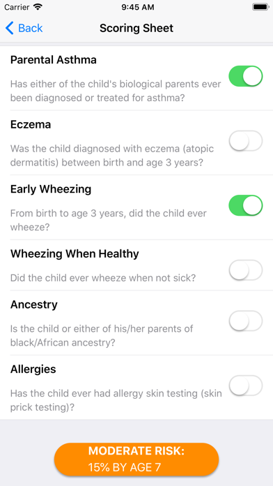 Pediatric Asthma Risk Score screenshot 3