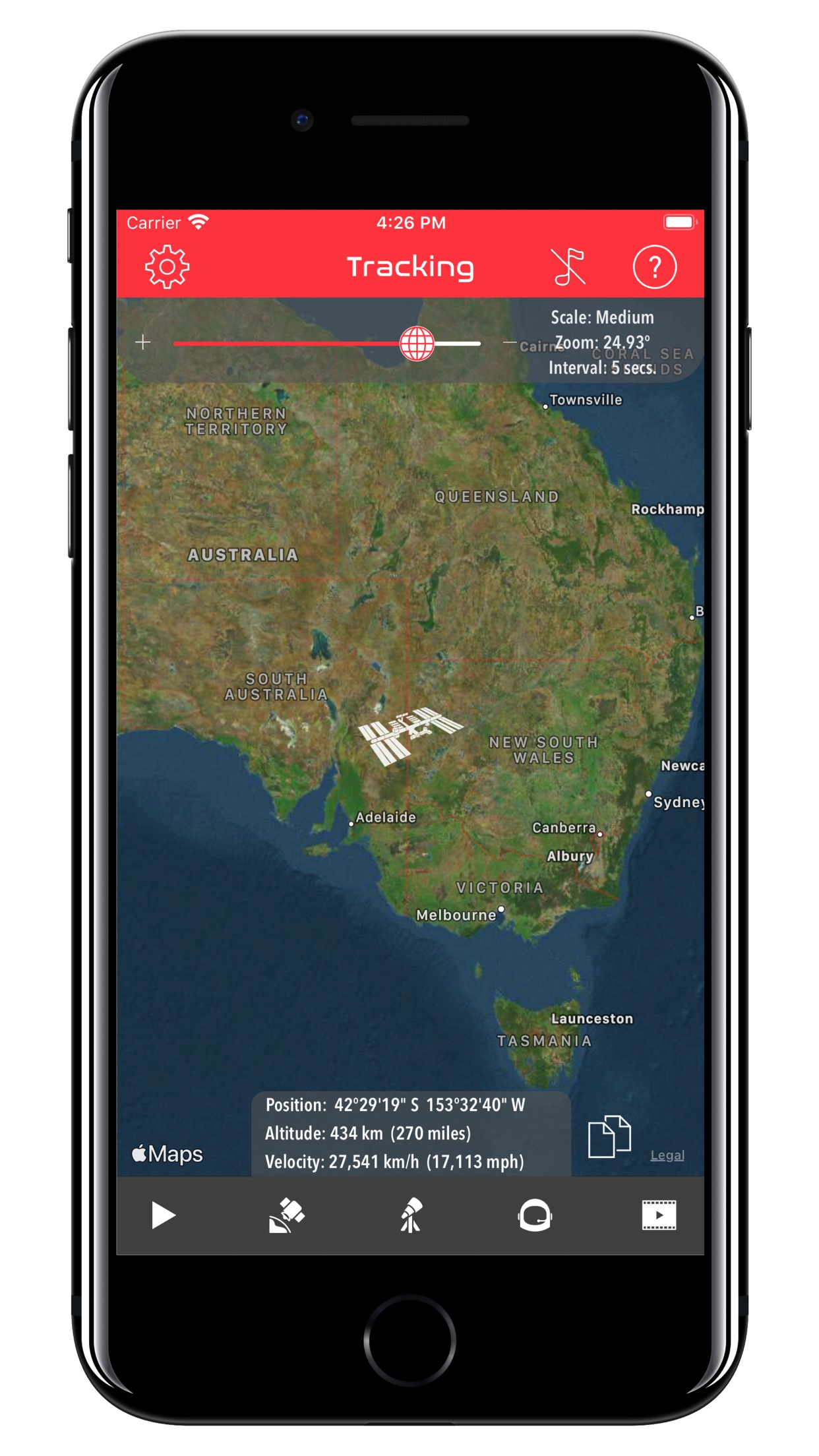 Screenshot do app ISS Real-Time Tracker